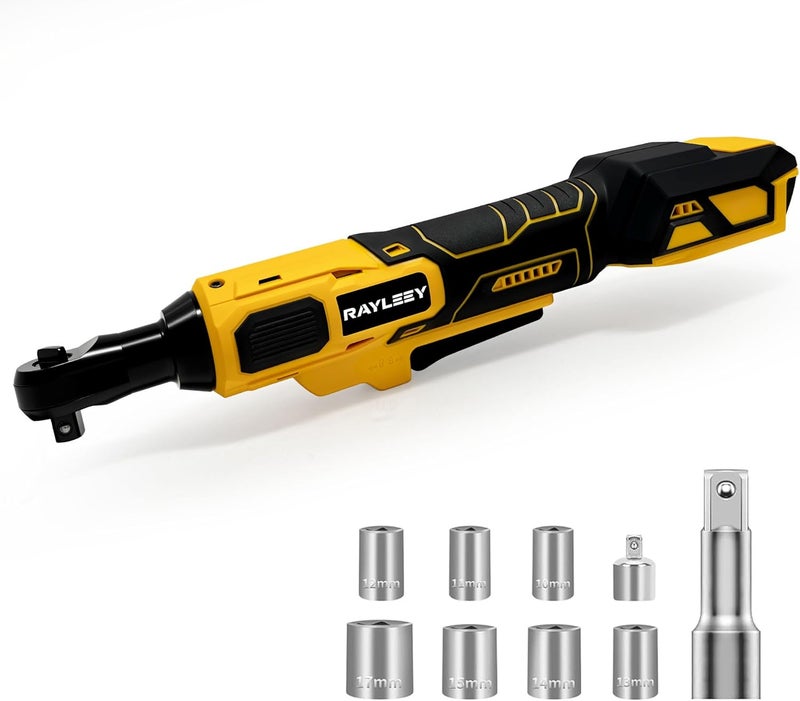 RAYLEEY 3/8" Cordless Ratchet Wrench for DEWALT 20V MAX Battery, 45 Ft-lbs(60 N.m) Power Electric Ratchet Tool Kit, Variable Speed Control, 7 Sockets, 1/4"Adapter & 3" Extension Bar (Tool Only) - Image 1